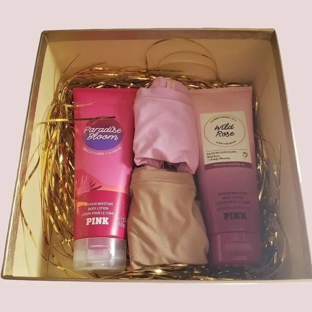 Pink gift set 2 body lotion& 2 thongs size XS cakhi& pink color